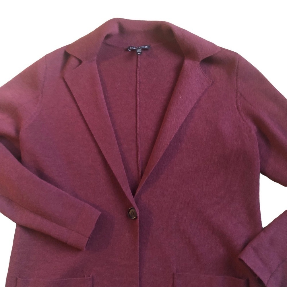 Eileen Fisher Merino WOOL Cardigan Sweater S One Button Close Burgundy Cozy Soft - Picture 2 of 8